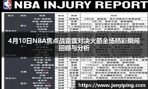 4月10日NBA焦点战雷霆对决火箭全场精彩瞬间回顾与分析